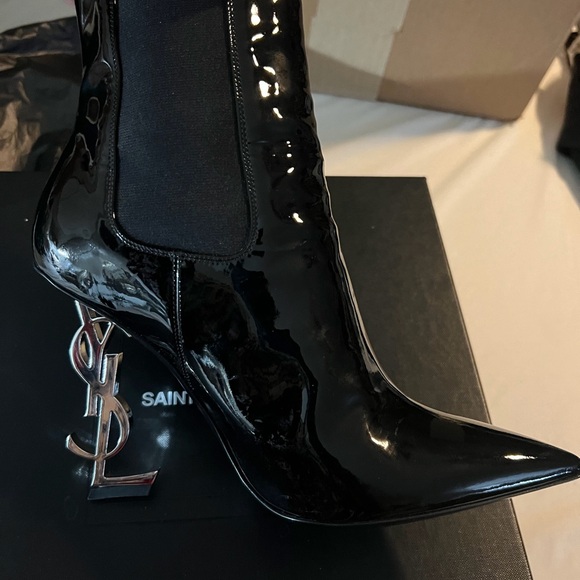 Saint Laurent Black Ankle Boots with Silver Heel - Picture 12 of 15
